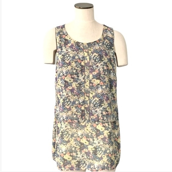 cAbi Springtime Watercolor Floral Sleeveless Layered Lined Blouse Sz M #245J - Picture 2 of 8